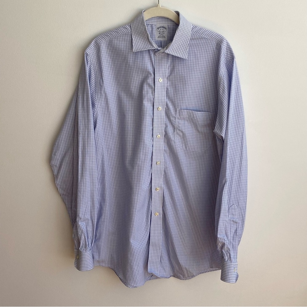Brooks Brothers Blue‎ & White Checked Dress Shirt Classic Style